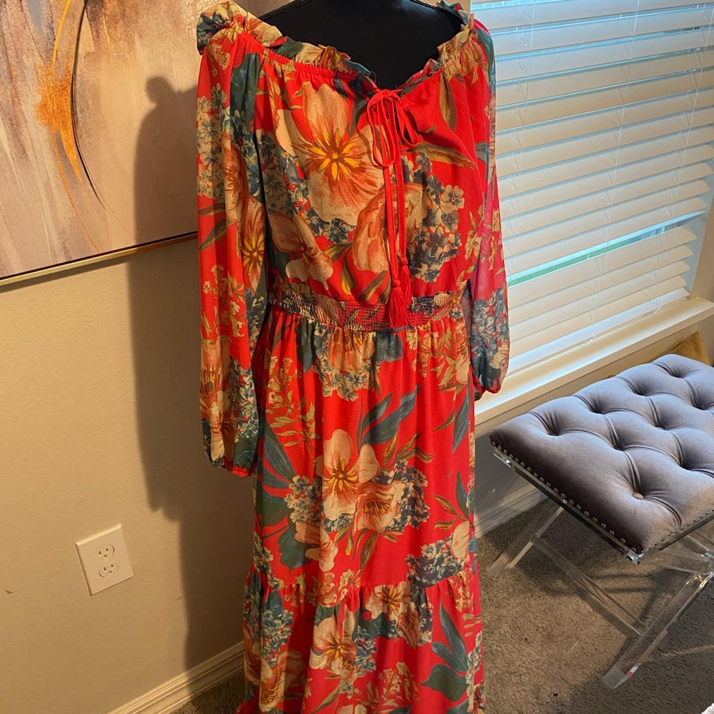 Fashion Nova Vibrant Floral Long Sleeve Dress